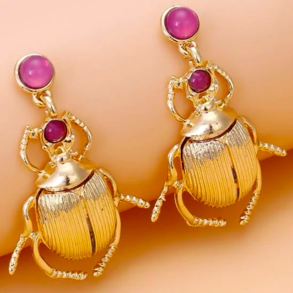 Gemstone Beetle Earrings